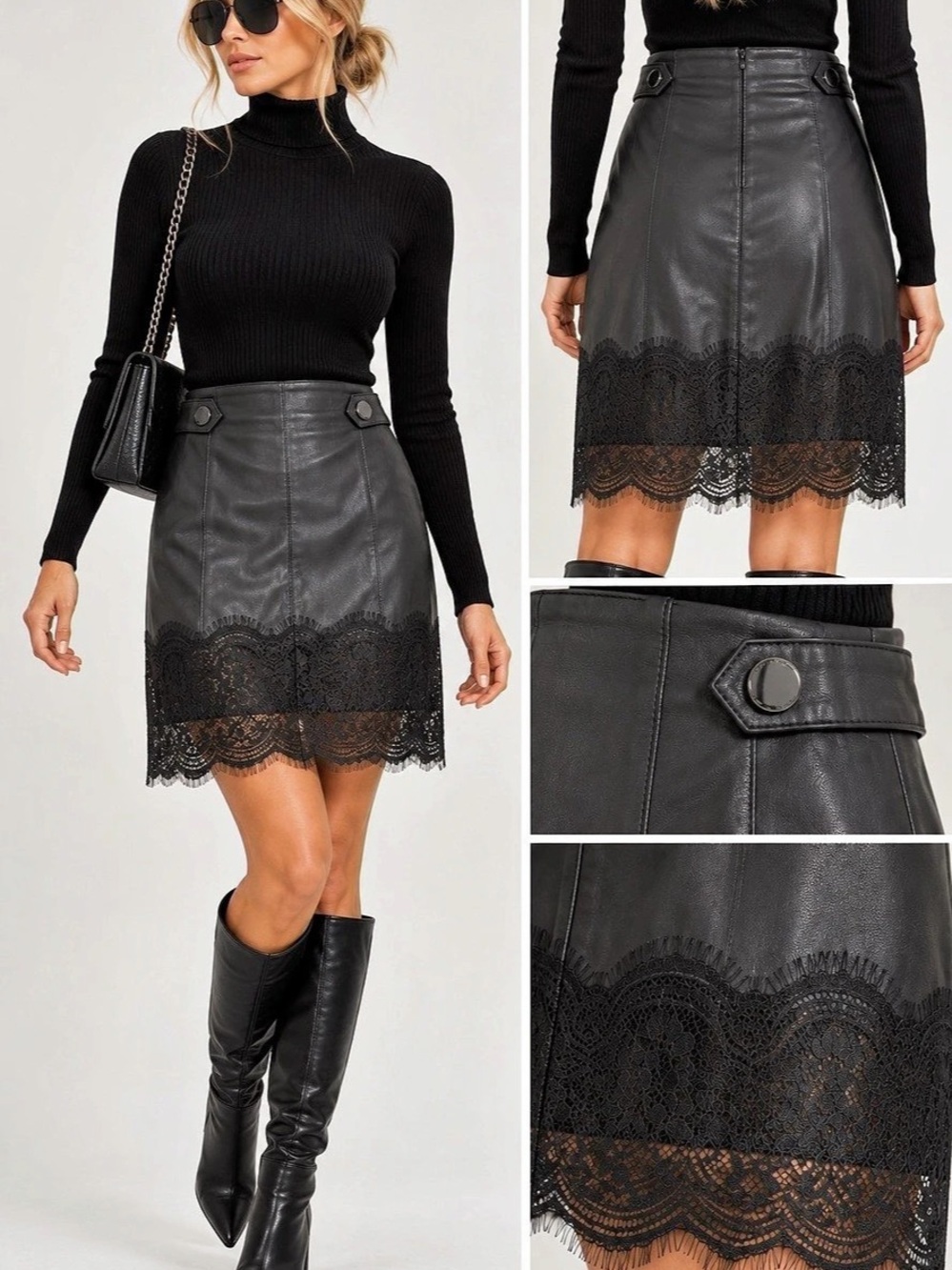 Motivi Black Lace Trim Mini Skirt EU 38 Like New small/ 4